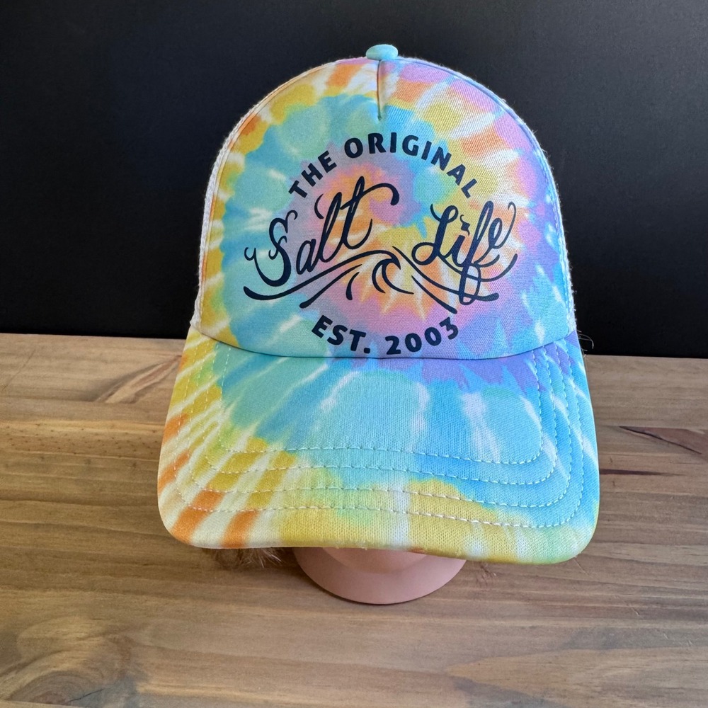 Salt Life Trippy Life Tie Dye Trucker Hat Pastel Mesh Snapback Cap Beachy Cali